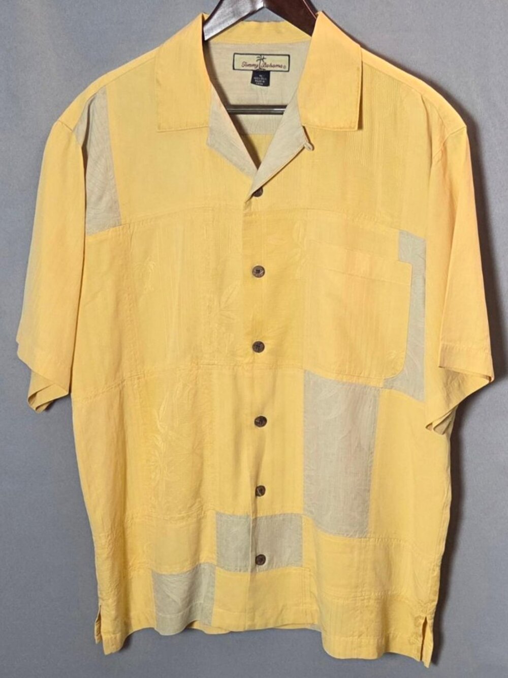 Tommy Bahama 100% Silk Camp Shirt Mens Medium Yellow Panel Tropical Aloha – Flaw